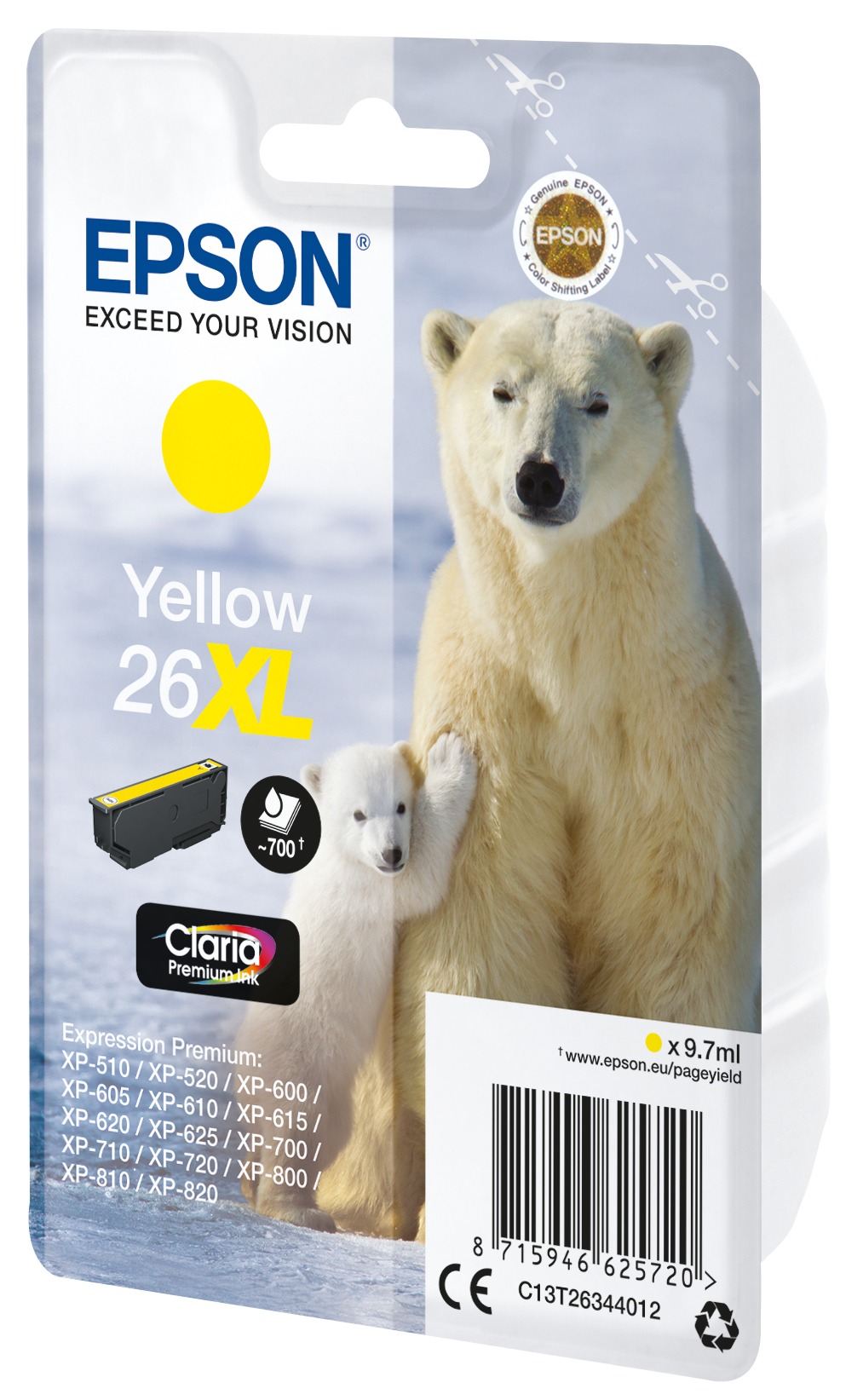 Epson C13T26344012/26XL Ink cartridge yellow high-capacity XL, 700 pages 9,7ml for Epson XP 600
