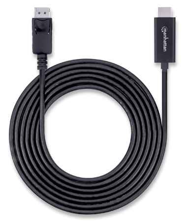 Manhattan DisplayPort to HDMI Cable, 4K@60Hz, 3m, Male to Male, DP With Latch, Black, Not Bi-Directional, Three Year Warranty, Polybag