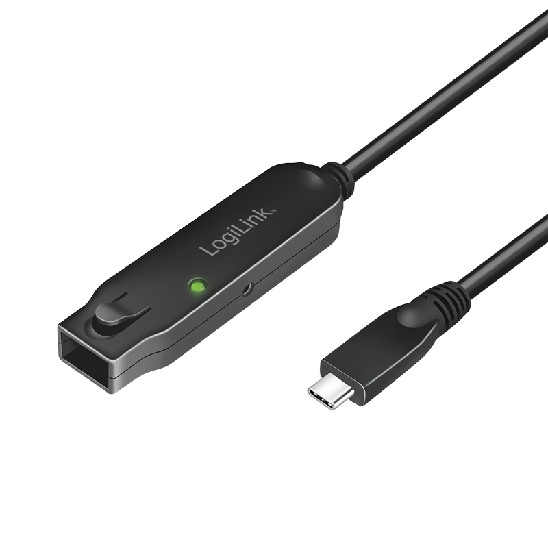LogiLink USB 3.2 Gen2 Type-C cable, C/M to C/F, amplifier, 10 Gbps, black, 5 m