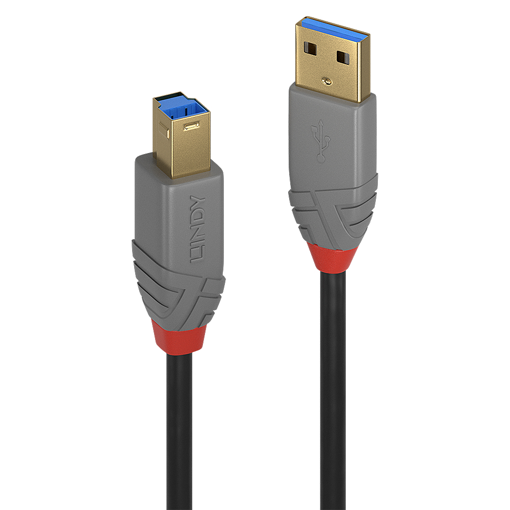 Photos - Cable (video, audio, USB) Lindy 3m USB 3.2 Type A to B Cable, 5Gbps, Anthra Line 36743 