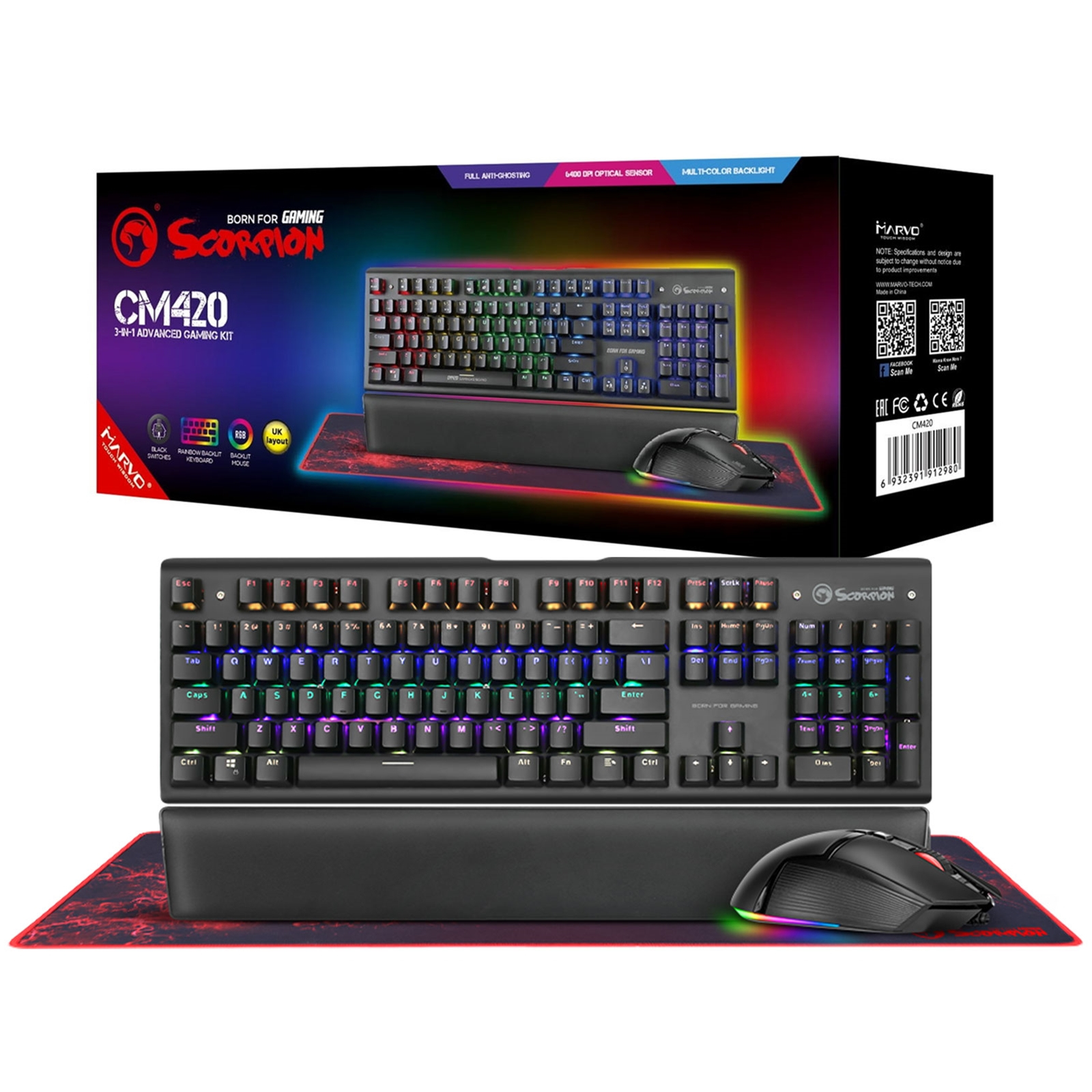 Image of Marvo CM420-UK keyboard Mouse included USB QWERTY UK English Black