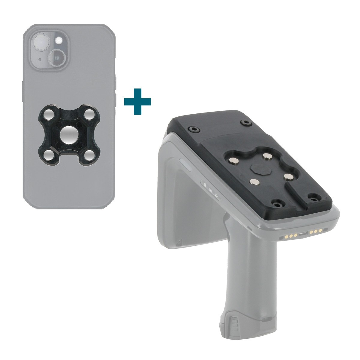 The ENERGIA MOBILE adaptive plate provides a quick and ergonomic way to attach (and detach) the smartphone to the Zebra RFD40 reader. thumbnail
