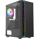 CIT Galaxy Black Mid-Tower PC Gaming Case with 1 x LED Strip 1 x 120mm Rainbow RGB Fan Included Tempered Glass Side Panel