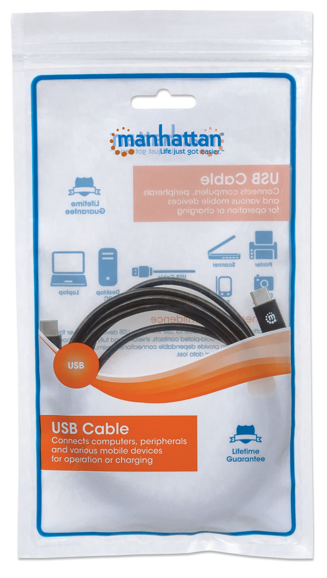 Manhattan USB-C to USB-C Cable, 2m, Male to Male, 480 Mbps (USB 2.0), Hi-Speed USB, Black, Lifetime Warranty, Polybag
