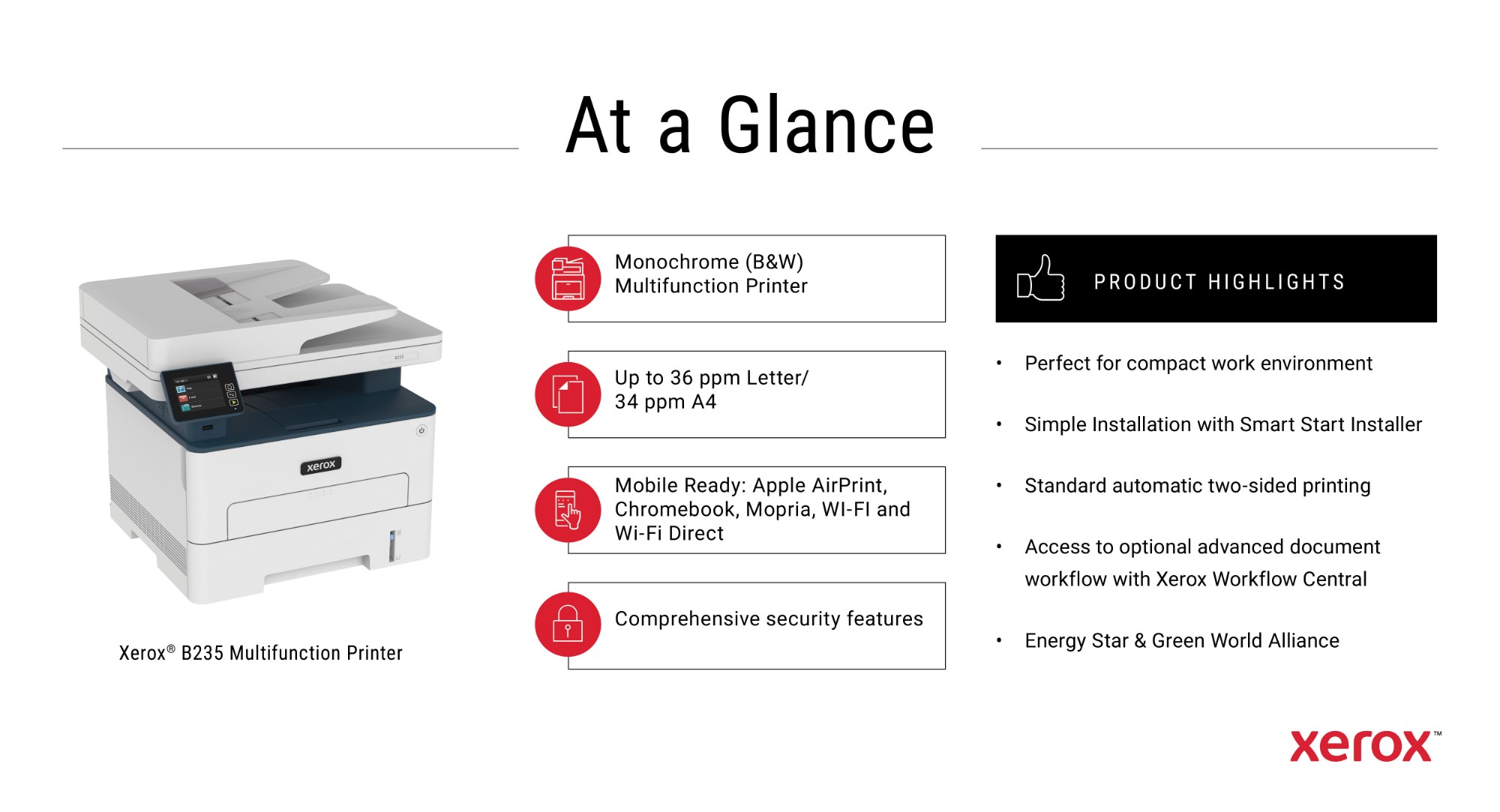 Xerox B235 Multifunction Printer Printscancopyfax Black And White Laser Wireless All In 6506