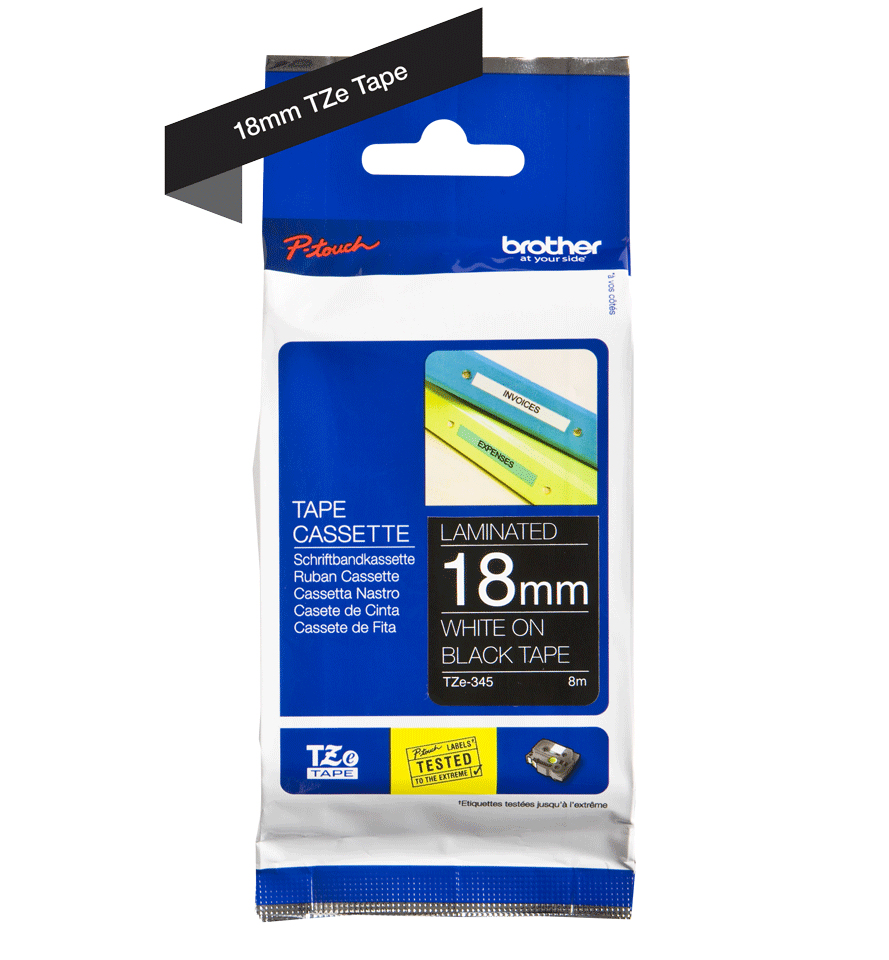 Brother TZE-345 DirectLabel white on black Laminat 18mm x 8m for Brother P-Touch TZ 3.5-18mm/36mm/6-18mm/6-24mm/6-36mm