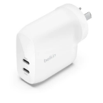 BELKIN BoostCharge Pro Dual USB-C Wall Charger with PPS 60W - White (WCB010auWH), 2XUSB-C (PD 3.1)(30W),Compact & Travel Ready,Fast Charger,Laptop,2YR