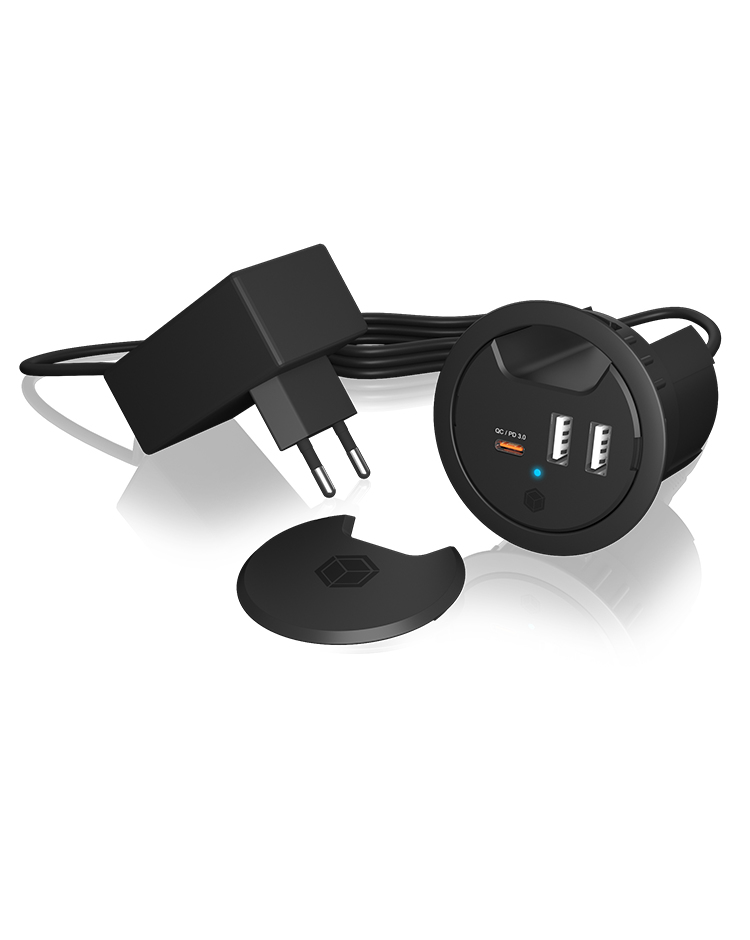 Image of ICY BOX In-Desk USB Charger with Power Delivery & Quick Charge