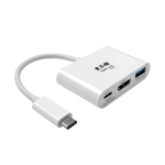 Tripp Lite U444-06N-H4U-C USB-C to HDMI 4K Adapter with USB 3.x (5Gbps) Hub Ports and 60W PD Charging, HDCP, White