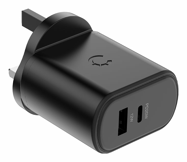 Cygnett PowerPlus 32W USB-C PD Dual Port Wall Charger UK - Black