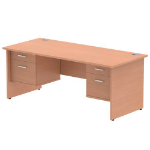 Dynamic Impulse W1800 x D800 x H730mm Straight Office Desk Panel End Leg With 2 x 2 Drawer Double Fixed Pedestal Beech Finish - MI001744 DD