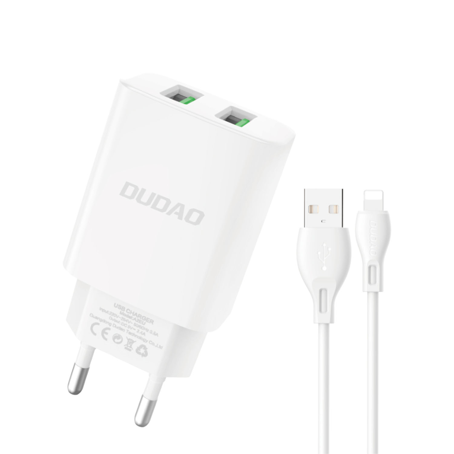Image of DUDAO EU charger 2xUSB 2.4A 5V white Lightning cab Universal AC Indoor