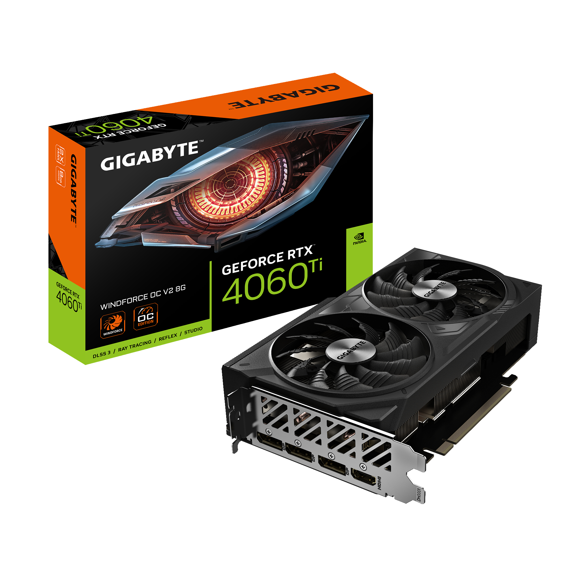 GIGABYTE GeForce RTX 4060 Ti WINDFORCE OC V2 8G Graphics Card - 8GB GDDR6, 128bit, PCI-E 4.0, 2550MHz Core Clock, 3 x DisplayPort 1.4a, 1 x HDMI 2.1a, NVIDIA DLSS 3, GV-N406TWF2OCV2-8GD