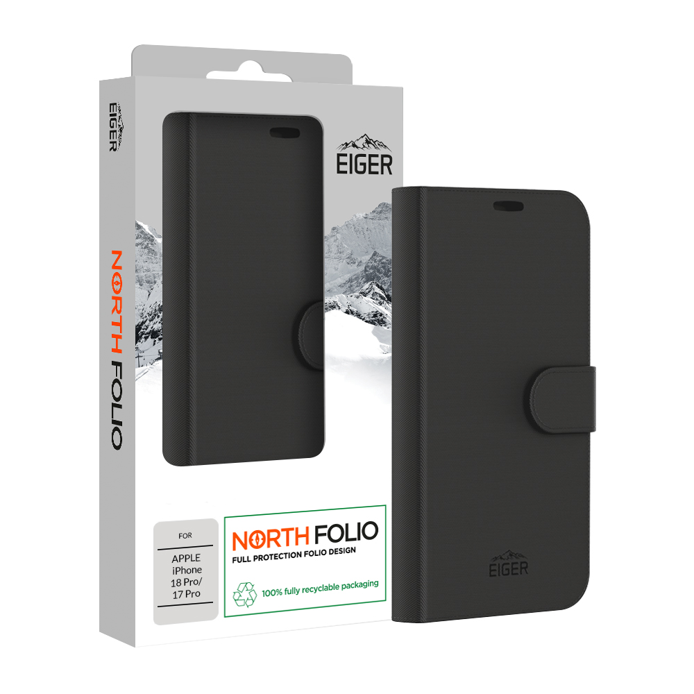 Eiger ETUI FOLIO STAND MAGNETIQUE RENFORCE NOIR POUR APPLE IPHONE 17 P