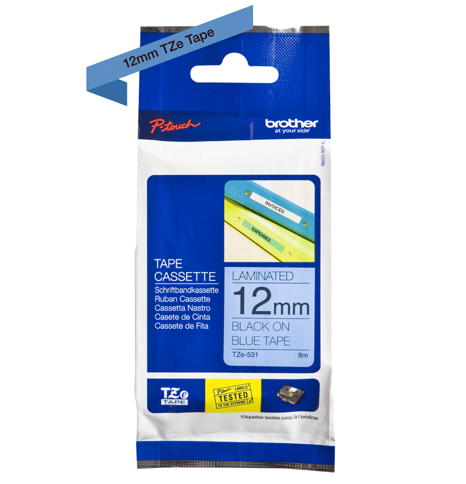 Brother TZE-531 DirectLabel black on blue Laminat 12mm x 8m for Brother P-Touch TZ 3.5-18mm/6-12mm/6-18mm/6-24mm/6-36mm