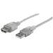 Manhattan USB-A to USB-A Extension Cable, 3m, Male to Female, 480 Mbps (USB 2.0), Translucent Silver, Polybag