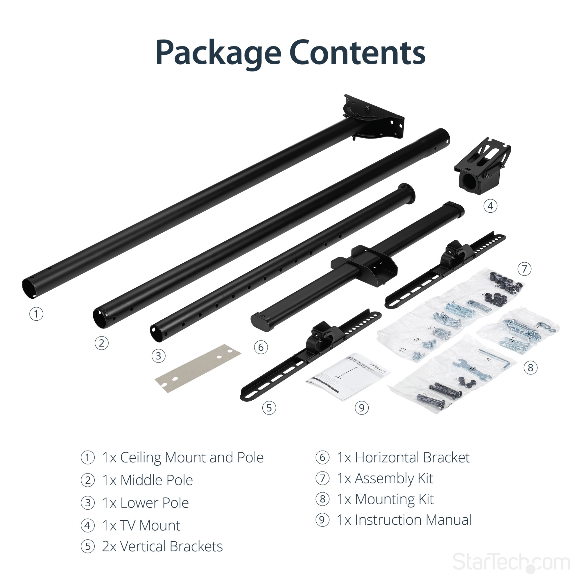 StarTech.com Ceiling TV Mount - 8.2' to 9.8' Long Pole