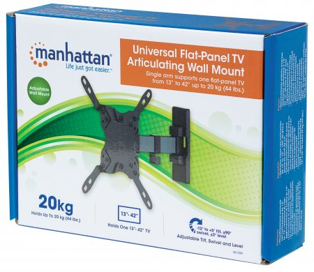 Manhattan Monitor/TV Wall Mount (2 pivots & tiltable), 1 screen, 13-42", Vesa 75x75 to 200x200mm, Max 20kg, Black, Box