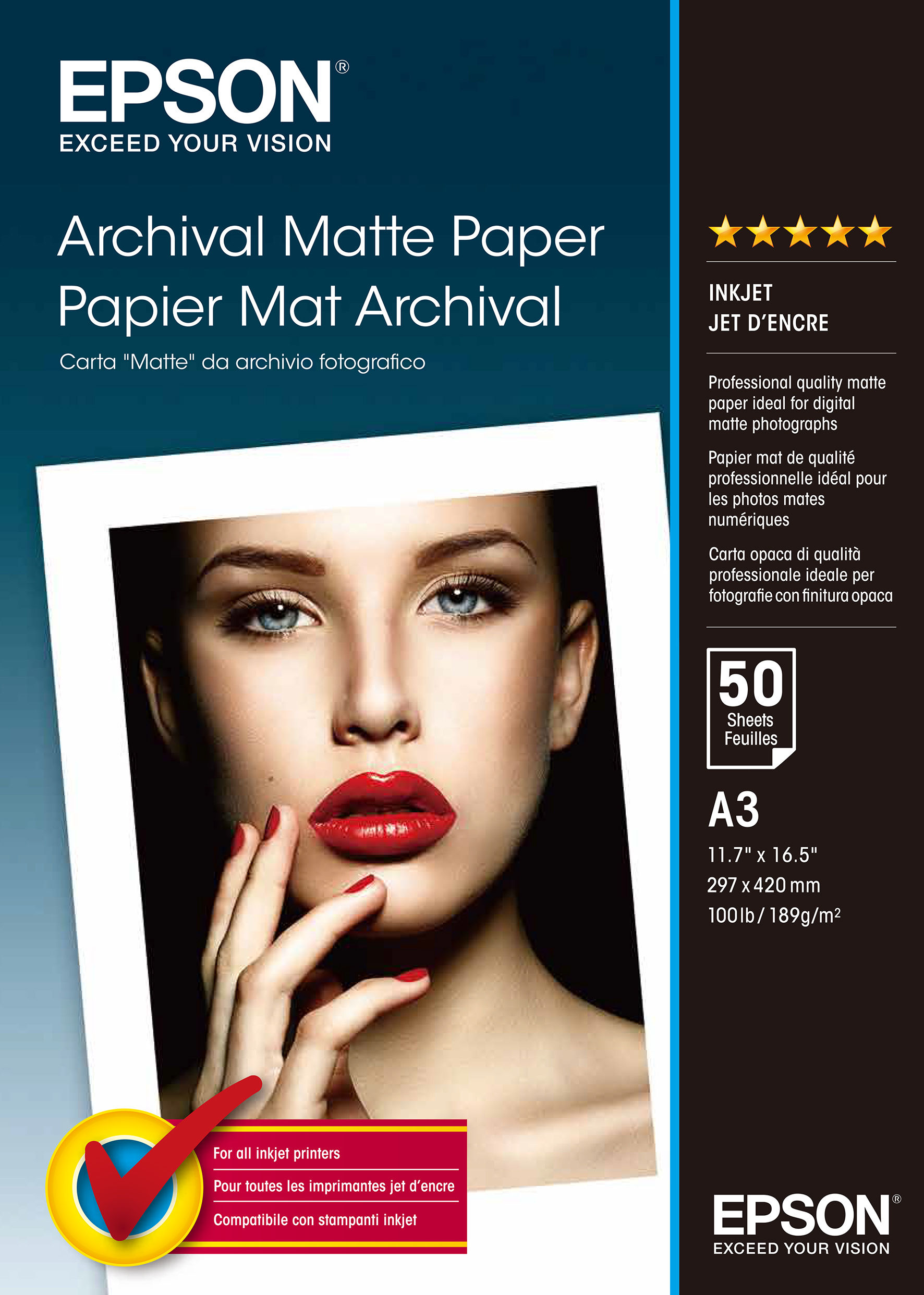 Image of Epson Archival Matte Paper, DIN A3, 189g/m², 50 Sheets