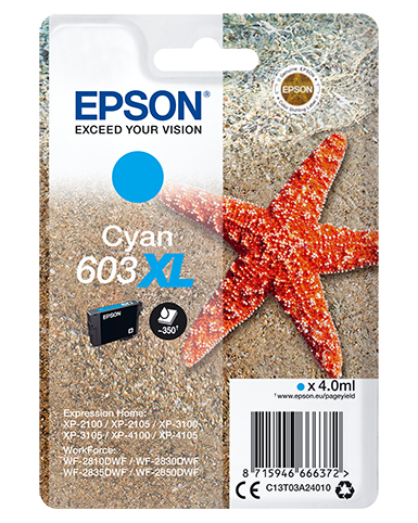 Image of Epson C13T03A24010/603XL Ink cartridge cyan high-capacity, 350...