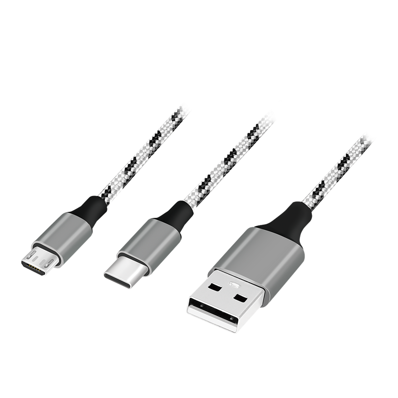 LogiLink USB 2.0 cable. USB-A/M to Micro-USB + USB-C. white/black. 1.2