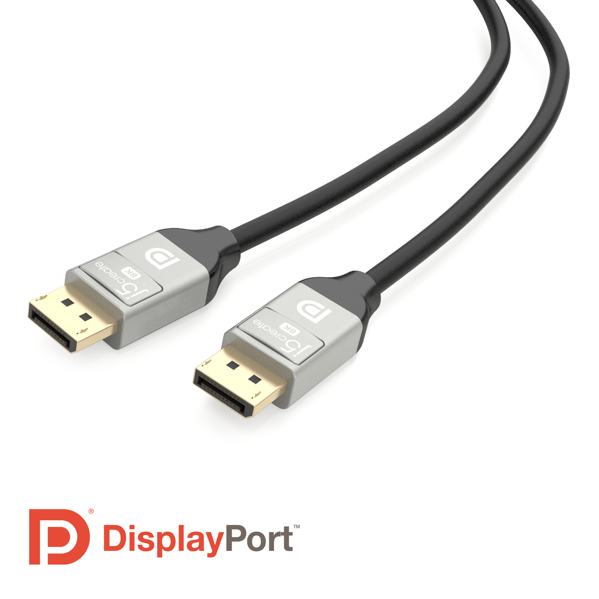 Image of j5create JDC43 8K DisplayPort Cable, Black and Grey, 2 m