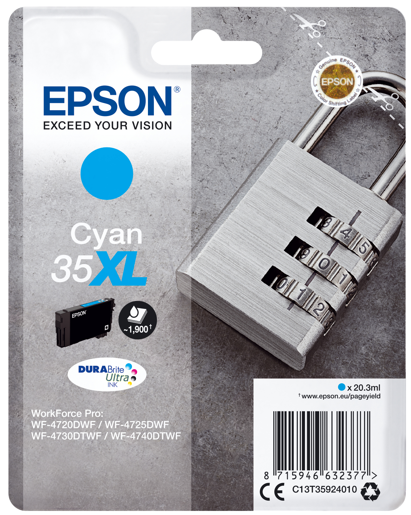 Image of Epson C13T35924010/35XL Ink cartridge cyan high-capacity, 1.9K...