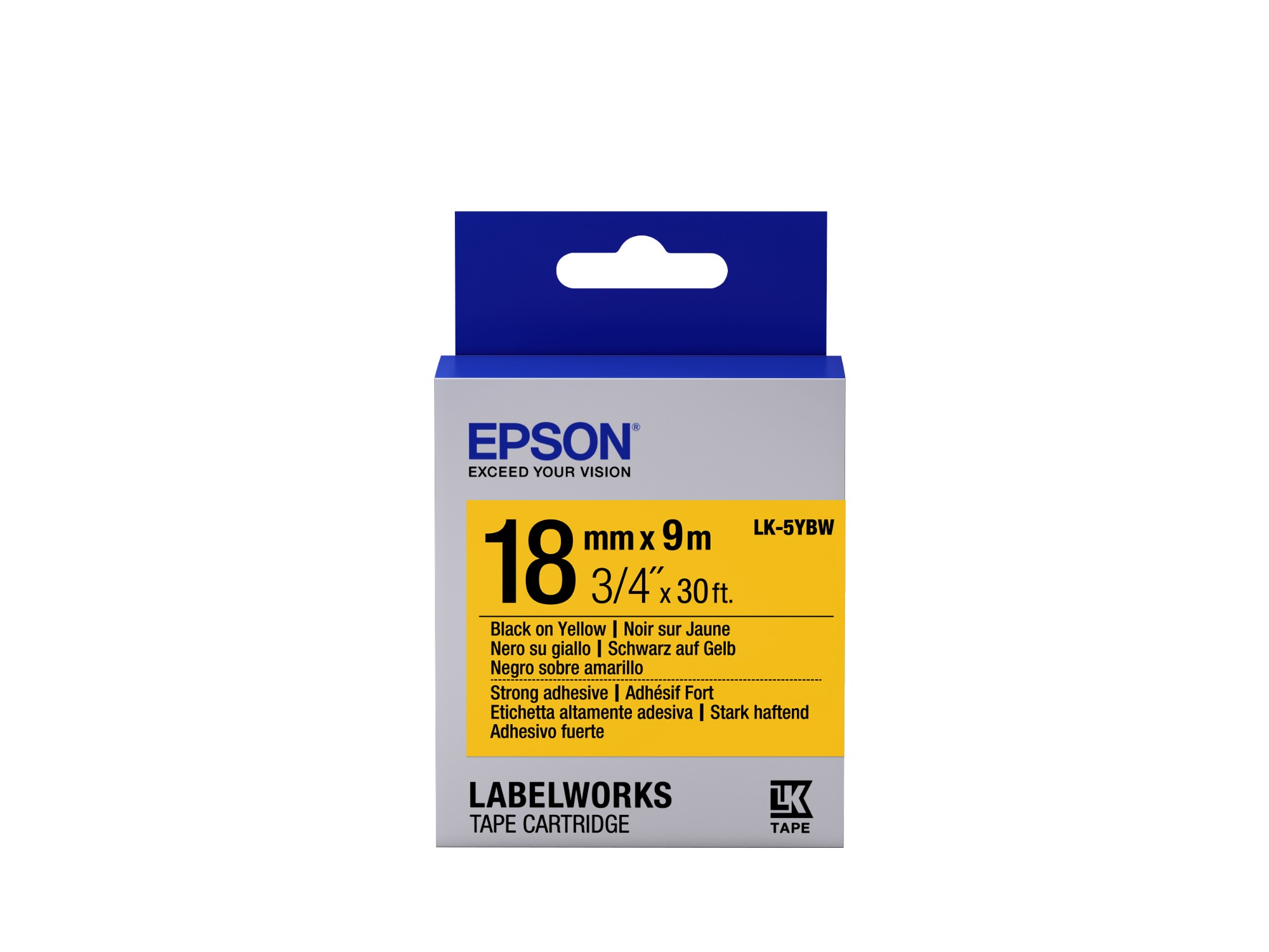 Epson C53S655010/LK-5YBW Ribbon black on yellow extra adhesive 18mm x 9m for Epson LabelWorks 4-18mm/24mm/36mm/6-18mm/6-24mm