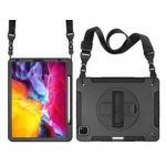 JLC iPad 12.9 5th/4th/3rd Gen Spartan Case with Velcro Hand strap - No Screen (with Shoulder Strap & Charging Pencil Holder) - Black