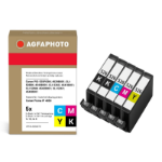 AgfaPhoto Compatible Ink Cartridge Multipack, Black/Black/Cyan/Magenta/Yellow, Replacement for Canon PGI-525PGBK, 4529B001, CLI-526BK, 4540B001, CLI-526C, 4541B001, CLI-526M, 4542B001, CLI-526Y, 4543B001, 1 x 19/4 x 9 ml