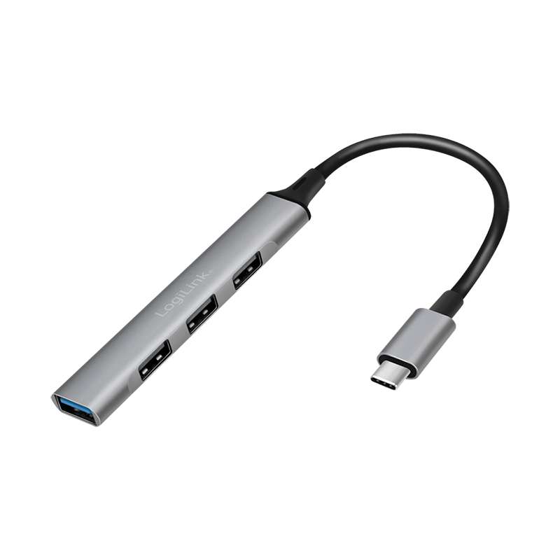 Image of LogiLink USB 3.2 Gen1 Hub, 4-port, USB-C, ultra-slim, aluminum, grey