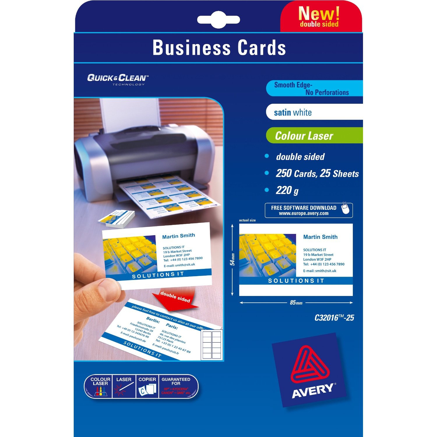 Image of Avery Quick&Clean 85 x 54 mm (x25) business card 250 pc(s)