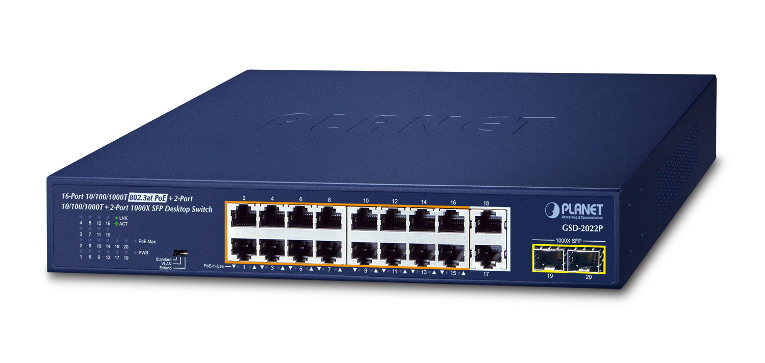 Image of PLANET 16-Port 10/100/1000T 802.3at Unmanaged Gigabit Ethernet...