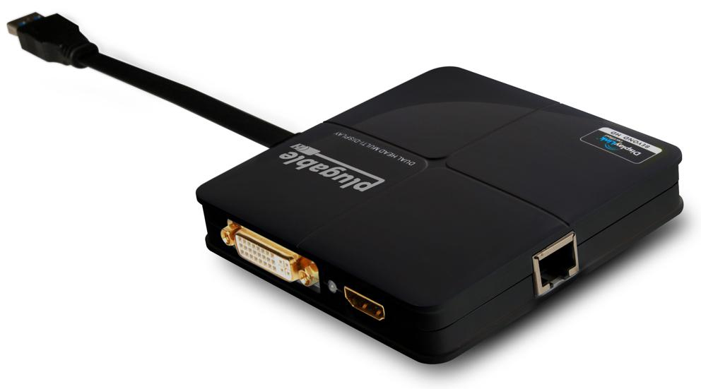 Plugable Technologies USB3-3900DHE video cable adapter USB Type-A HDMI + DVI Black