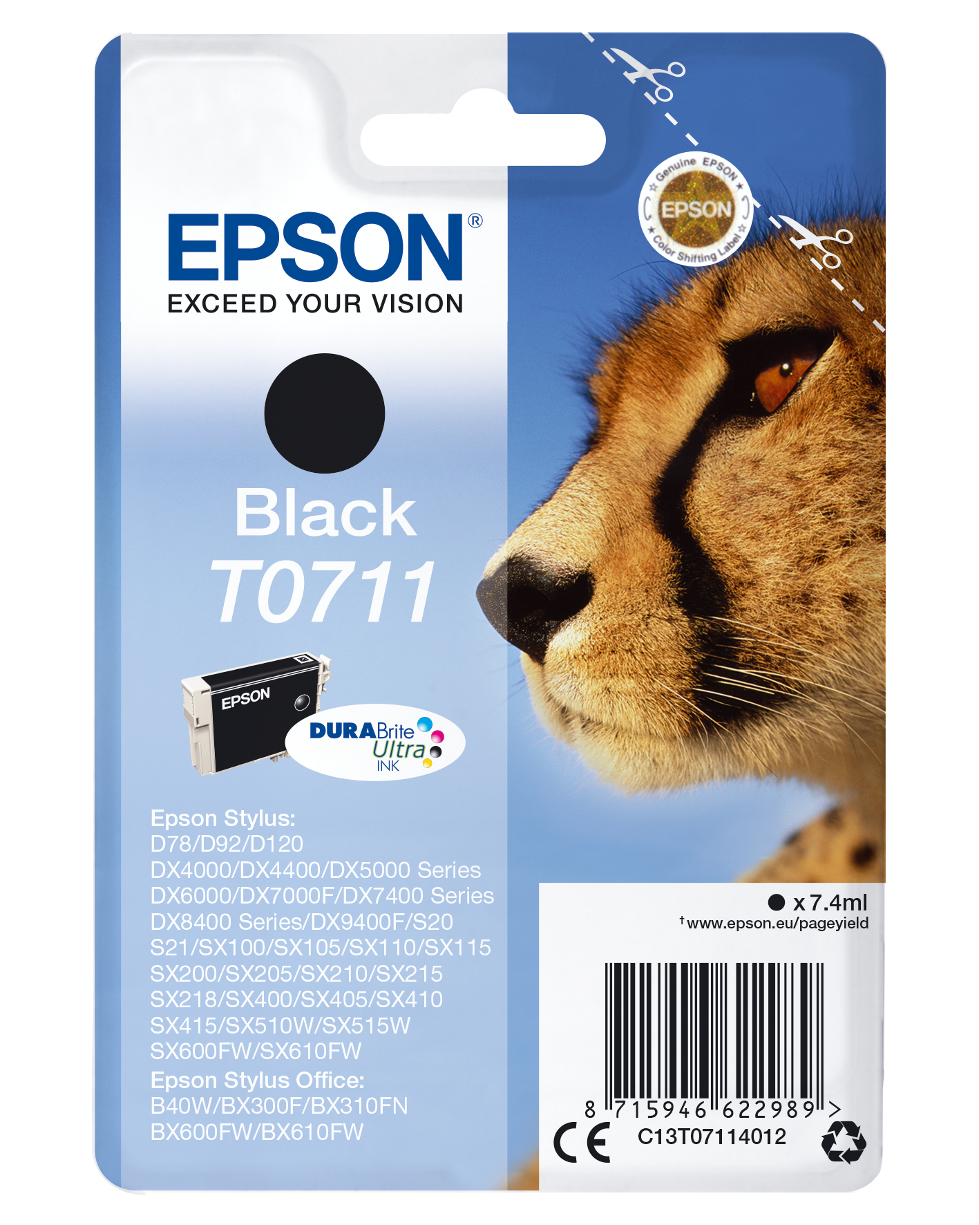 Epson T0711 Ink DURABrite Ultra Cheetah Black C13T07114012