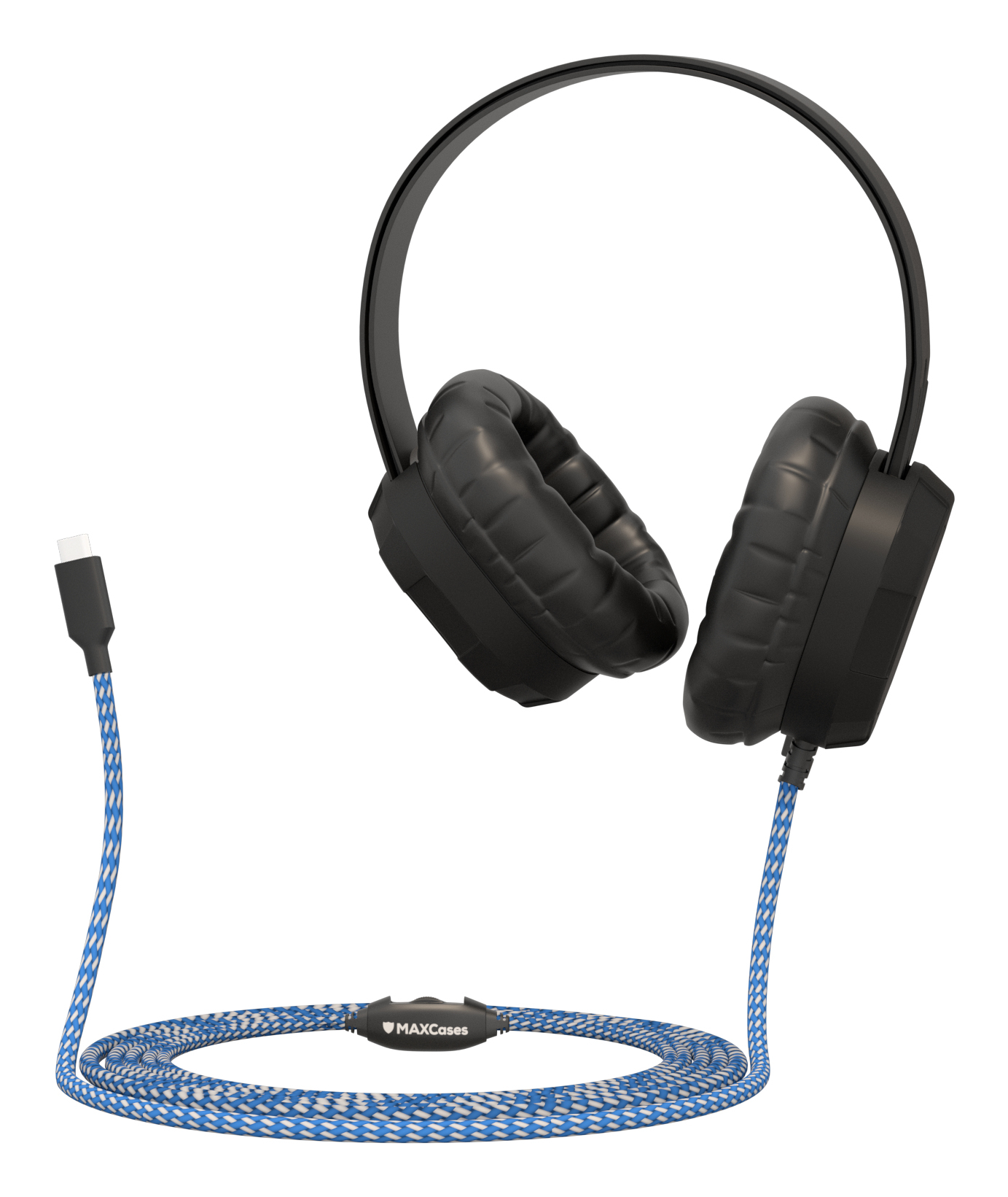 MAXCases Extreme Headset w/braided cable, inline volume control and built-in microphone w/USB-C connector (Black)