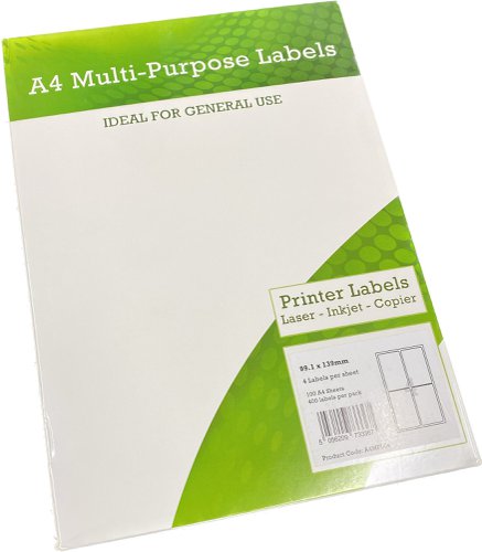 CTS Wholesale A4 Multipurpose Labels 4 Per Sheet 139 x 99.1mm (White) Pk of 100