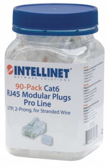 PLUG RJ45 CAT6 MULTIFILAR UTP BOTE 90 PZAS ORO 50-MICRAS PRO (790611)