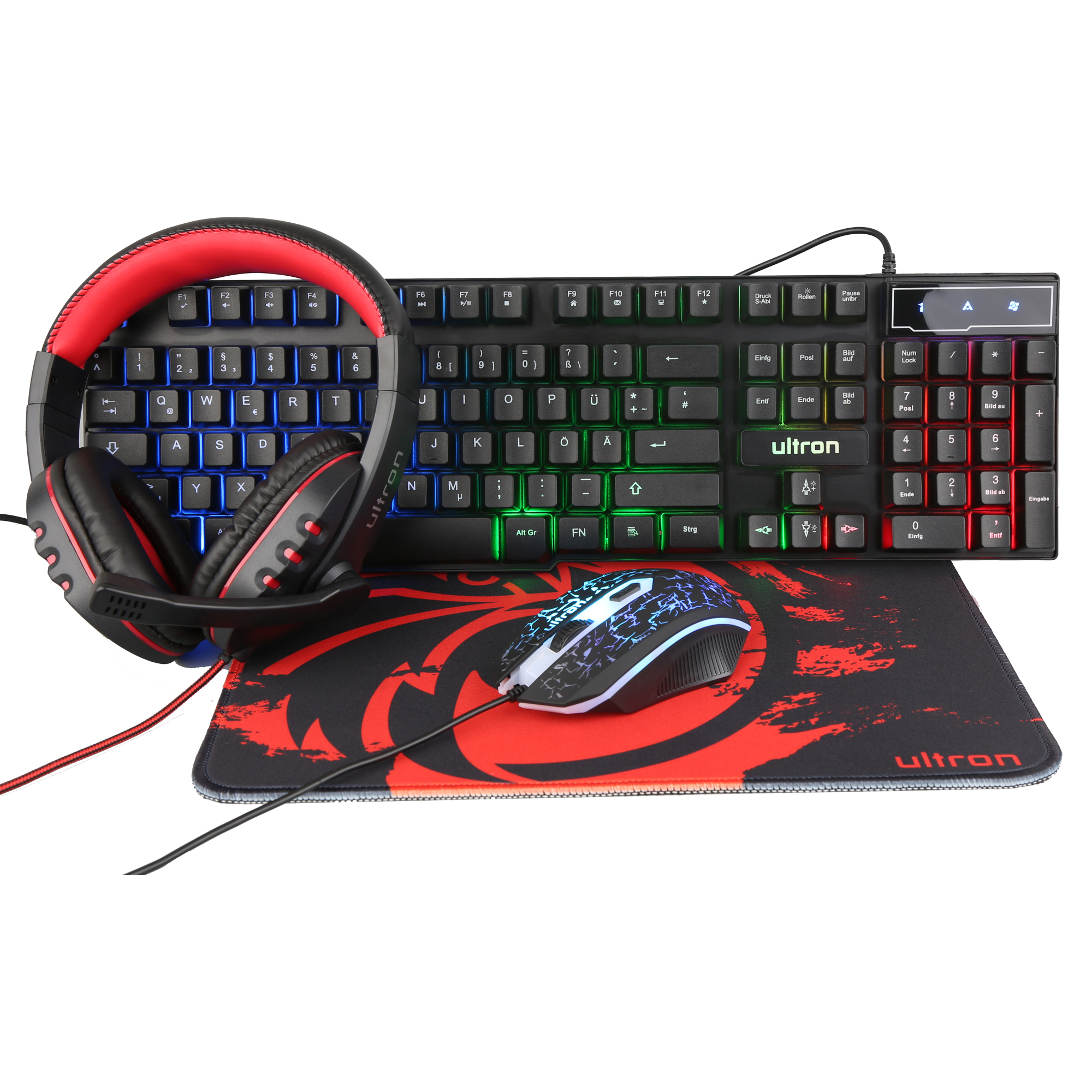 Image of Ultron HAWK Gaming Set keyboard QWERTZ German Black, Red, White
