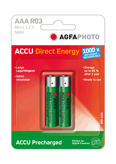 AgfaPhoto 132-803944 AAA Rechargeable Battery NiMH 950mAh 1.2V 2pc
