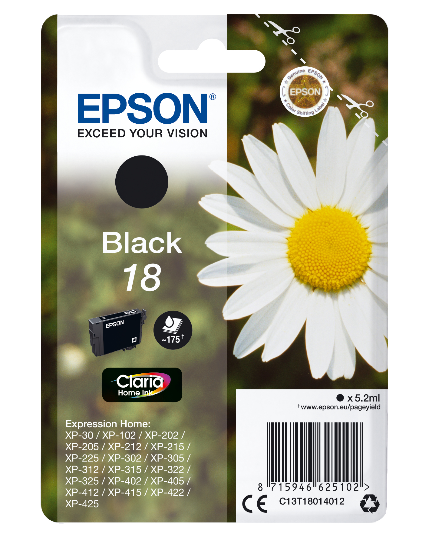 Image of Epson C13T18014022/18 Ink cartridge black Blister Acustic...