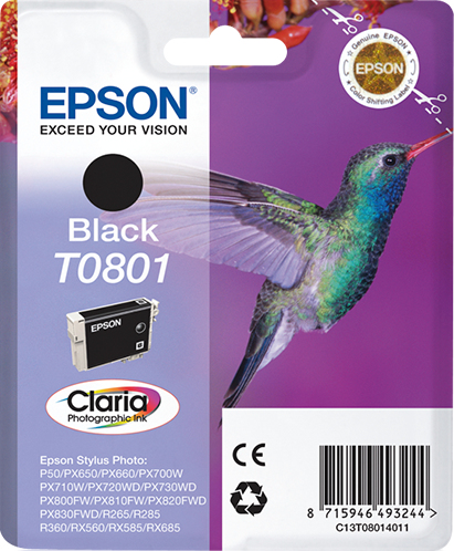 Image of Epson C13T08014011/T0801 Ink cartridge black, 330 pages ISO/IEC...