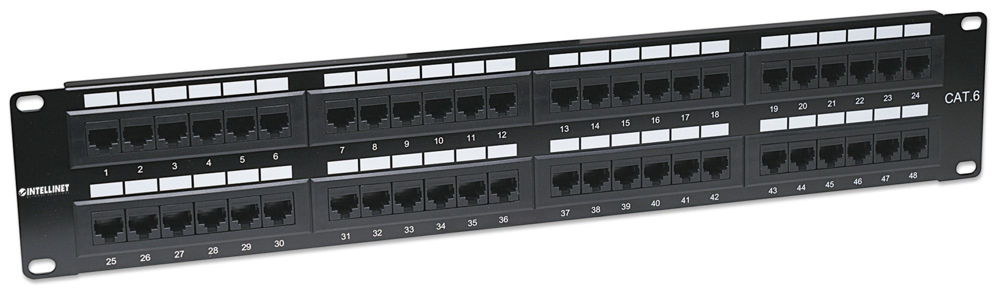 Intellinet Patch Panel, Cat6, UTP, 48-Port, 2U, Black