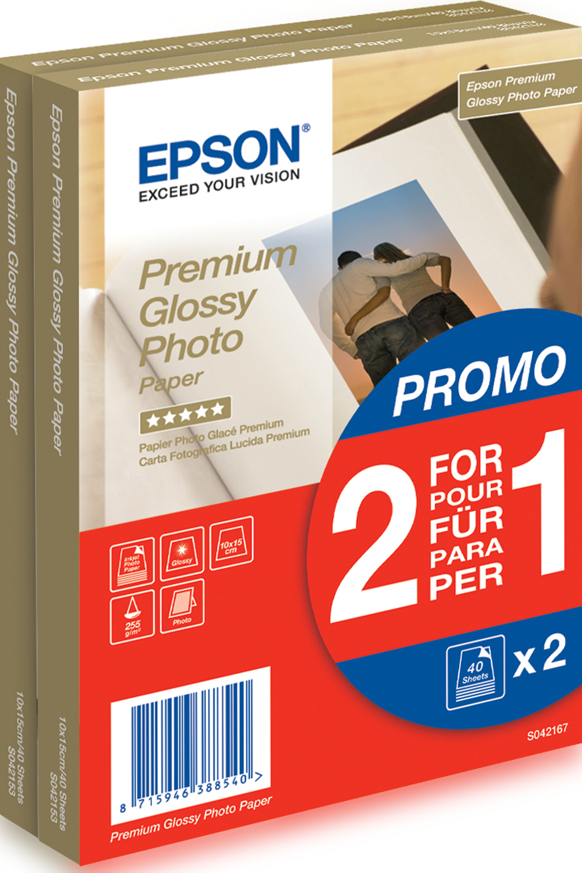 Image of Epson Premium Glossy Photo Paper - 10x15cm - 2x 40 Sheets