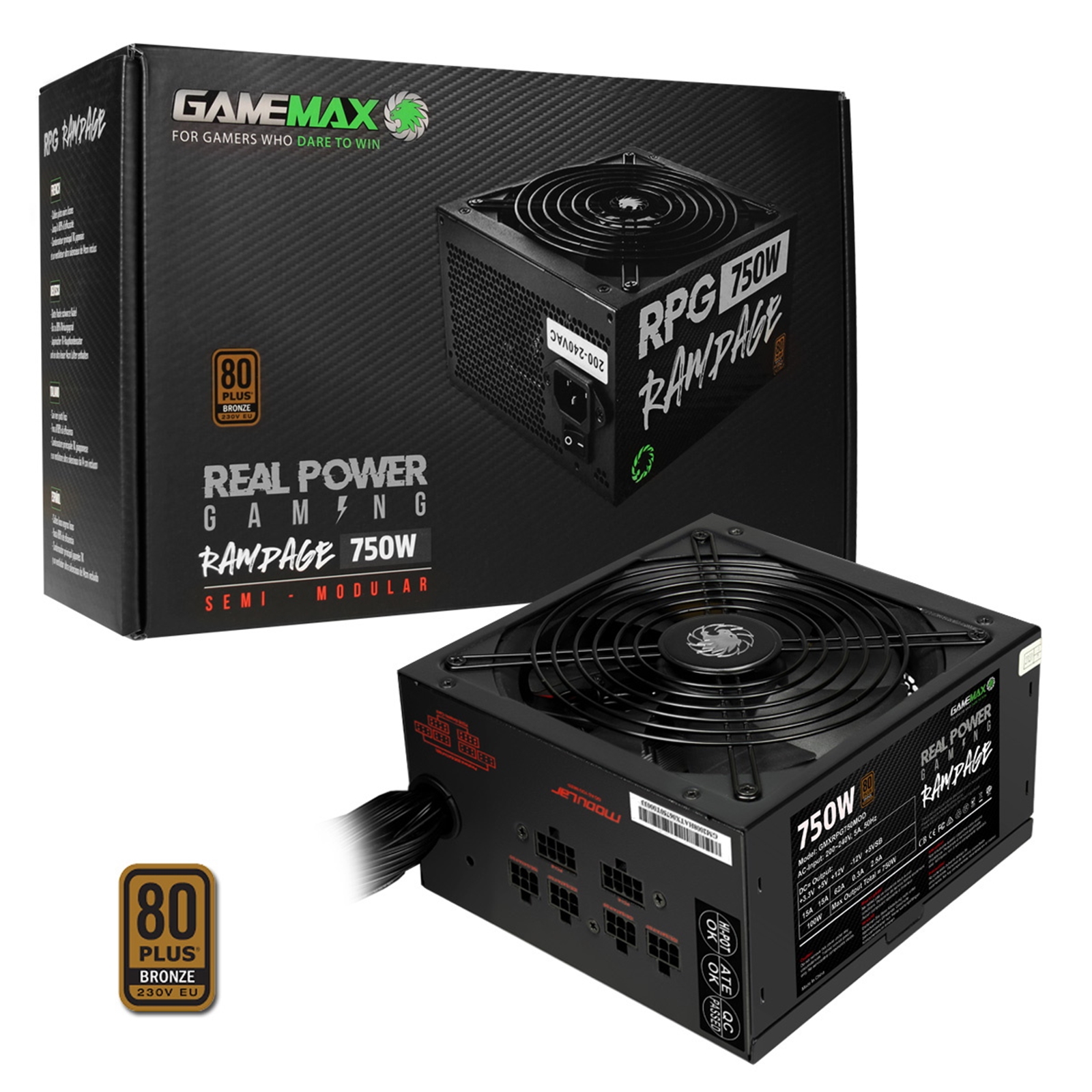 Image of GAMEMAX RPG Rampage 750W PSU, 140mm Ultra Silent Fan, 80 PLUS...