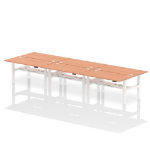 Dynamic Air Back-to-Back W1600 x D800mm Height Adjustable Sit Stand 6 Person Bench Desk With Cable Ports Beech Finish White Frame - HA02434 DD