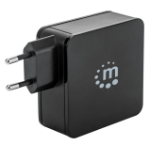 Manhattan Wall/Power Charger (Euro 2-pin), USB-C and USB-A ports, USB-C Output: 45W / 3A, USB-A Output: 2.4A, Black, Three Year Warranty, Box