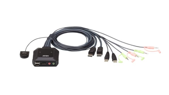 Image of ATEN 2-Port USB DisplayPort Cable KVM Switch with Remote Port Selector