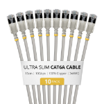 StarTech.com 15cm Gray Ultra Slim Cat6A Ethernet Cable, 10 Pack, Snagless, FTP, Pure Bare Copper Wire, 34AWG Ultra Slim RJ45 Network Patch Cord, Individually Tested