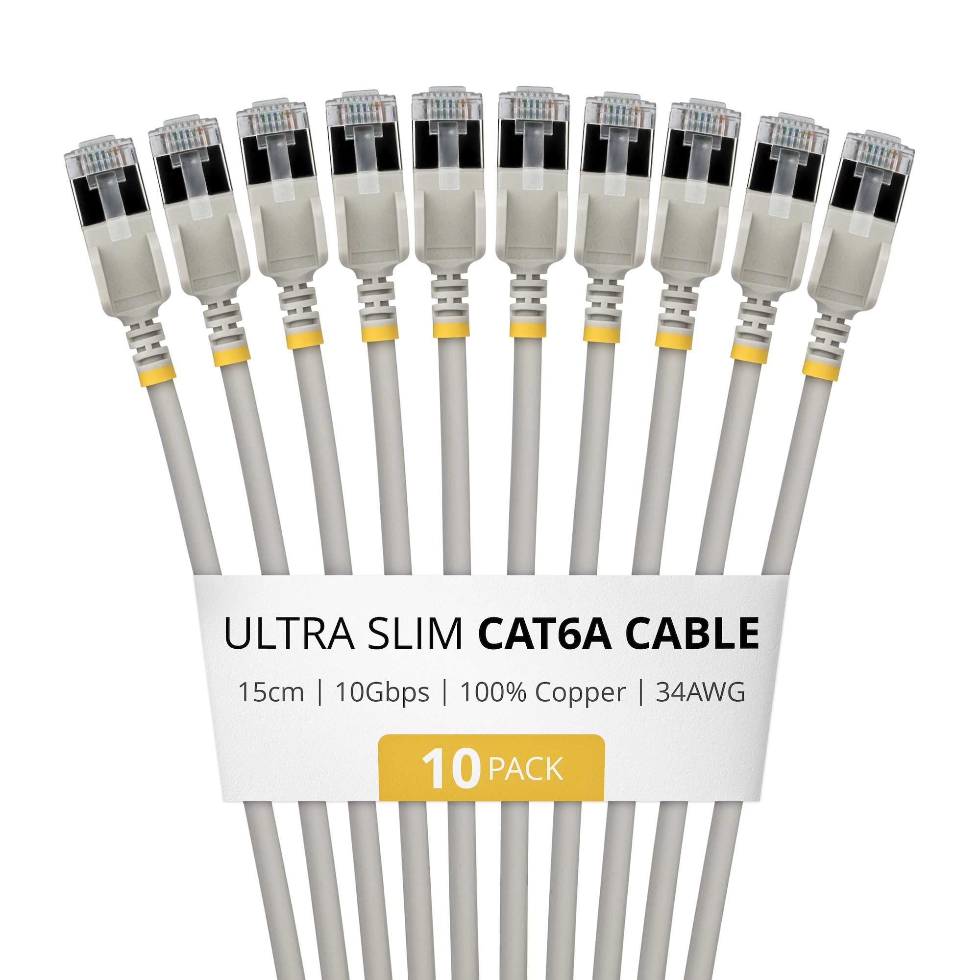 StarTech.com 15cm Gray Ultra Slim Cat6A Ethernet Cable. 10 Pack. Snagl
